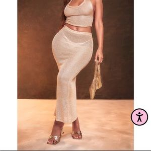 Prettylittlething metallic gold mesh coverup skirt